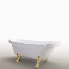 67" Freestanding white bathtub vintage clawfoot tub with gold feet Margherita