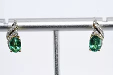 $2,250 14K GOLD 2.20CT NATURAL ZAMBIAN EMERALD & WHITE DIAMOND CLUSTER EARRINGS