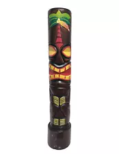 LG HAND CARVED HAWAIIAN TIKI TOTEM POLE SKULL SKELETON CROSS POLYNESIAN BAR SALE