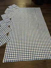 Vintage Blue & White Checkered Rectangle Tablecloth with napkins 82"x47" Cotton