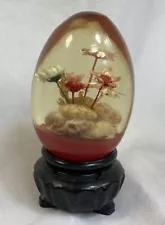 Vintage Decorative Clear Lucite Resin Egg Flowers Shells With Base Easter