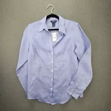 346 Brooks Brothers 12 Blue Linen Buttoned Blouse 1436