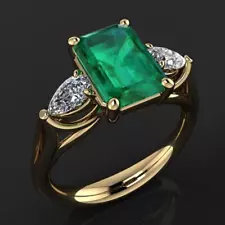 14k Gold Jewelry Green Emerald Ring Women Pure Emerald Gemstone 14k Gold Ring