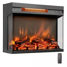 23" 3-Sided Electric Fireplace Insert Heater 1500W w/Thermostat & Remote Control