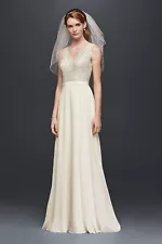 DAVID'S BRIDAL Ivory Scalloped Lace Wedding Dress WG3835 Size 12 $549 NWT