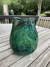 Antique Dugan Art Glass Large Vase In Green With Gold Frit