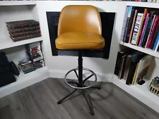 Vintage Industrial Swivel Bar Stools, Adjustable Height, Brown Seat, Metal Frame