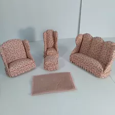 Dollhouse Miniature Living Room Furniture Set Couch Sofa Chair Ottoman Pink 1:12