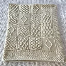 Aran Crafts Ireland 100% Merino Wool Throw Blanket Cable Knit Cream 60”x 55”