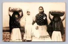 Mexican Girls in Beautiful Textiles RPPC Antique Hugo Brehme Mexico Photo Cover