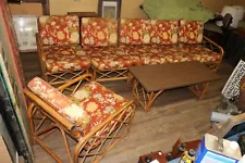 Vintage MCM 7 Piece 1950's Calif-Asia Rattan Bamboo Sectional Sofa Chair & Table