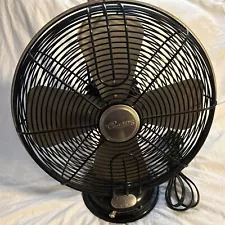 Vintage Hunter Century 12" Steel 3 Speed Oscillating Table Fan Black & Chrome