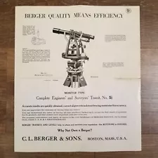 Vintage C.L. BERGER & SONS Sales Brochure Advertisement for Surveyor Transits