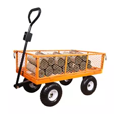 Aain 800 lbs Heavy Duty Metal Garden Wagon with Removable Steel Mesh Sides