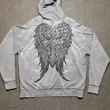 Affliction Hoodie Men's XXL Light Weight Long Sleeve Y2k Distressed Wings Stain