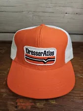 Vtg Dresser Atlas Logging Orange White/Cream Mesh Trucker Snapback Hat