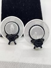 Audrey Hepburn Style Hat w Black Bow White Metal Mesh Clip Earrings Vintage CUTE