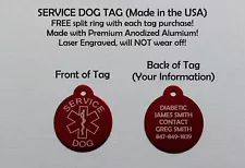 Service Dog Tag Double Sided with Medical Alert Symbol