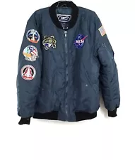 Up And Away Men's Blue Astronaut Space Flight NASA Full Zip Bomber Jacket- Sz XL