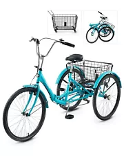 Secondhand 24 Inch Folding Adult Tricycle 7 Speed 3 Wheel Bike for Adults Teal