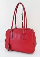 Authentic PRADA Red Leather Shoulder Bag Purse #57298