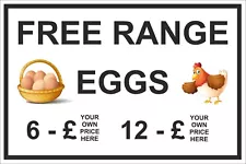 BESPOKE PRICE - FREE RANGE EGGS FOR SALE SIGN - A4 OR A5 METAL OR PLASTIC