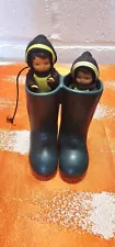 Pair Of Lovely Vintage Miniature Rubber Dolls Inside A Pair Of Rubber Wellies