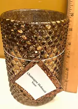 Mercury Glass Gold Cylinder Vase Speckled Hob Nail Pattern 4"W x 6"H