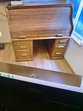 Golden Oak Double Pedestal Roll Top Desk