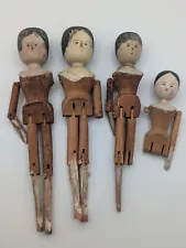 Lot Antique Grodnertal Wooden Penny Peg Carved Doll Dolls Wood For Parts Repair