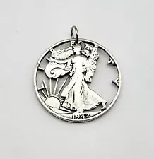 Vintage Cut Out Walking Liberty Half Dollar Pendant 900 Sterling Silver America