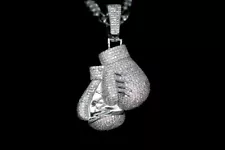 Boxing Gloves Pendant with Necklace 925 Silver Micro Pave Chain NEW