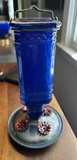 Vintage cobalt blue Glass Hummingbird feeder 4 feeding stations