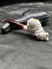 Antique Pre 1960 Meerschaum Pipe With Leather Case