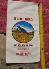 Blue Bird Enriched flour sack 5 pound fabric bag vintage retro guc kitchen chic