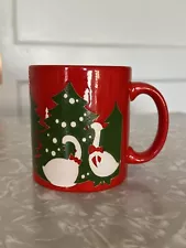 Christmas Tree & White Geese Red Bows Coffee Mug Cup West Germany Waechtersbach