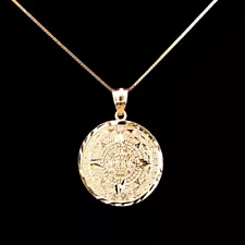 10K Real Gold Mexican Aztec Calendar Pendant/Charm With Box chain