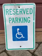 VTG METAL RESERVED PARkING HANDICAP 18” x 12” BLUE-WHEELCHAIR Wht/Green SIGN