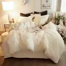 NEW! ~ COZY ULTRA SOFT PLUSH IVORY WHITE FAUX FUR MODERN FLUFFY COMFORTER SET