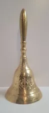 Goldtone Engraved Large Handheld Ringing School Bell