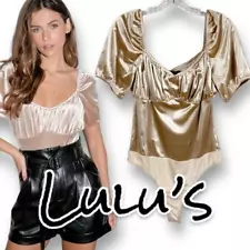 Lulus Up For the Night Champagne Velvet Short Sleeve Bodysuit Womens Size Medium