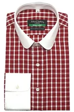 Men's Penny Club White Collar Casual Cotton Shirt Red British Checkered on Sale