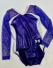 Under Armour GK ELITE Gymnastics LEOTARD Mesh PURPLE Swarovski RHINESTONE Sz: CS