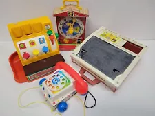 Vintage Fisher-Price Bundle. School Days Desk, Cash Register, Phone, Music Clock