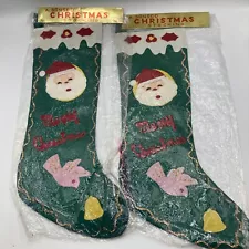 Vintage Sonsco Felt Christmas Stocking Santa Claus Glitter Set 2 Japan 17"