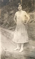 Vintage 1930s Photo Pretty Young Woman Short Hair Lovely Dress Flapper Fashion