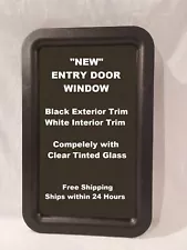 RV Entry Entrance Door Window Black Exterior - White Interior - Tinted Glass