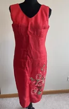 Ukrainian 100% Linen Embroidered Red Dress Vyshyvanka Size L New With Tags.