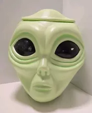 Vintage Alien Pops Candy Green Head Countertop Display Jar Blow Mold Halloween