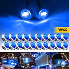 20pcs 3/4" Blue Trailer Bullet Side Marker Truck Light Chrome Bezel Lamps US CUS